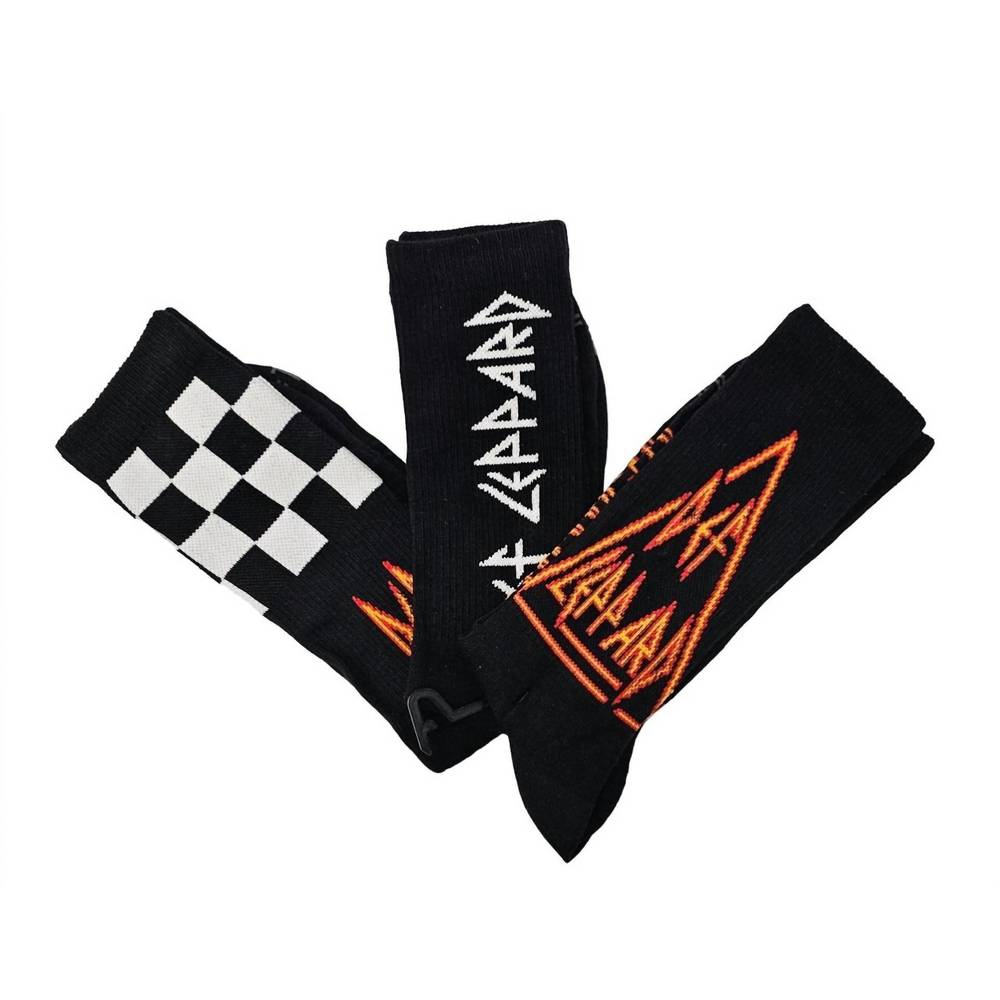 NEW PERRI’S SOCKS men's 3-pair def leopard logo crew socks in black